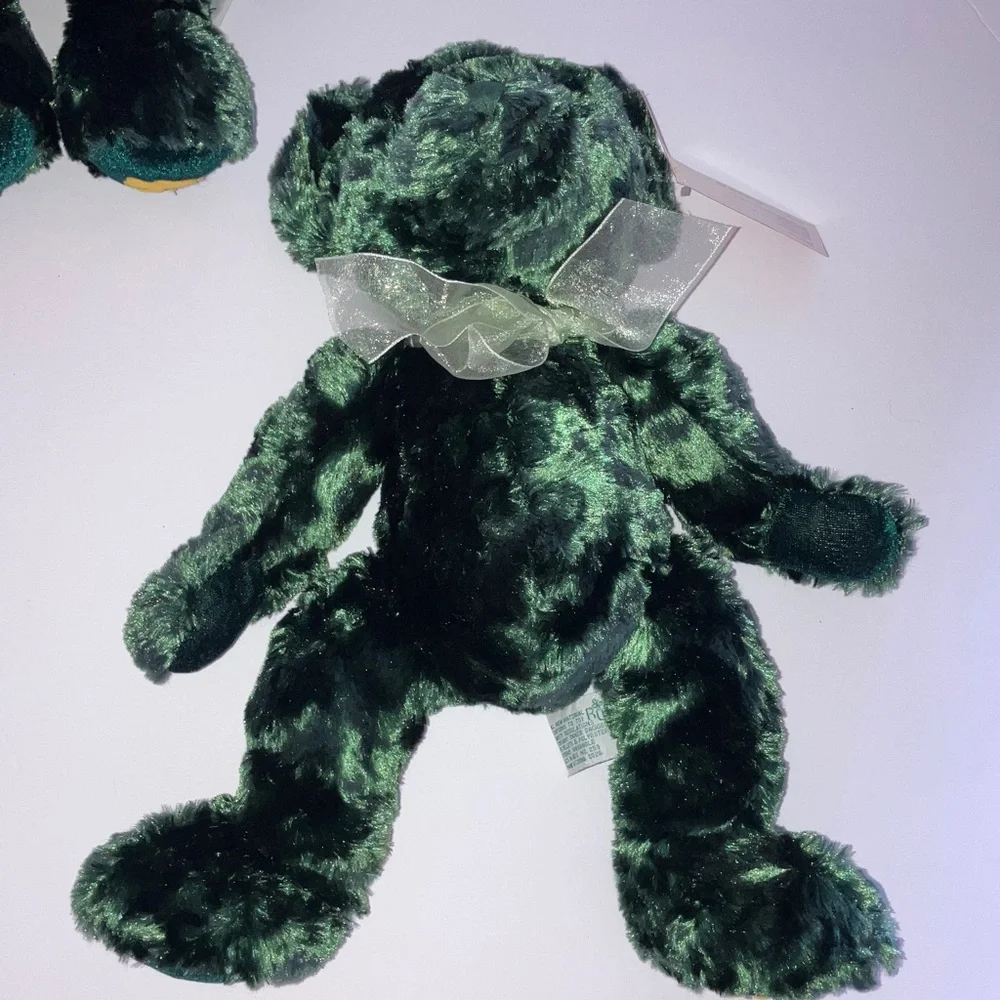 Russ Blarney Soft‎ Plush Green Teddy Bears with Bows Set of Two 13”